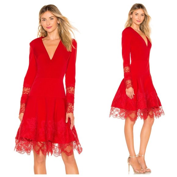 NWT Bronx & Banco Antonia Red Lace Long Sleeve Dress - Picture 1 of 4